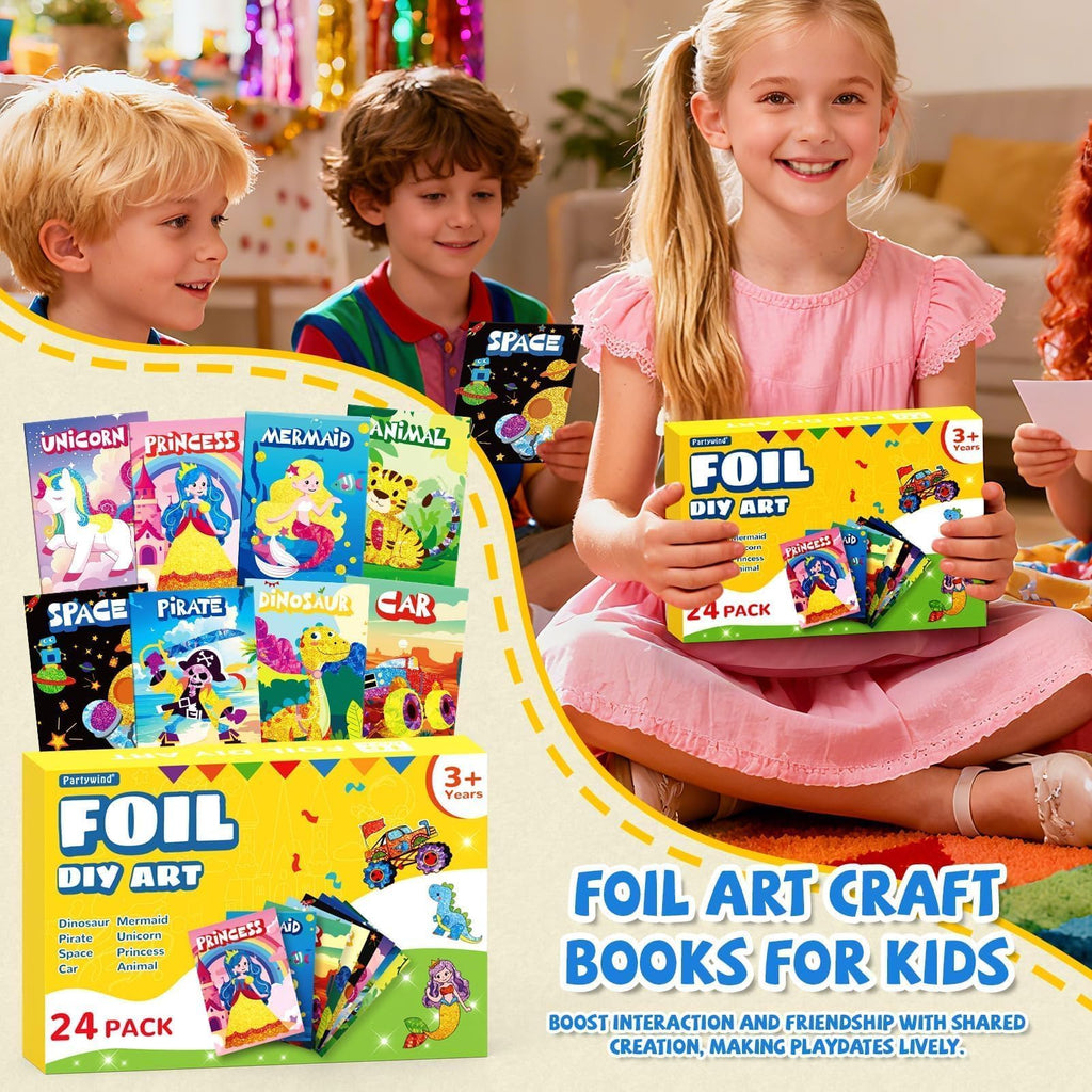 PARTYWIND 24-Pack Foil Art Books & Goodie Bags for Kids (Ages 4-8)