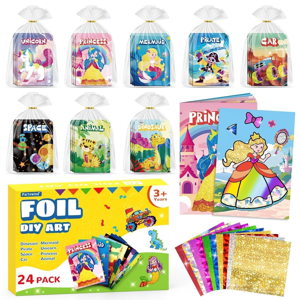 PARTYWIND 24-Pack Foil Art Books & Goodie Bags for Kids (Ages 4-8)