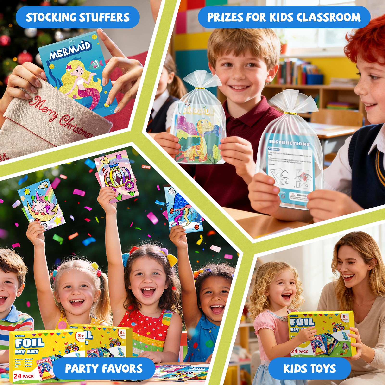 PARTYWIND 24-Pack Foil Art Books & Goodie Bags for Kids (Ages 4-8)