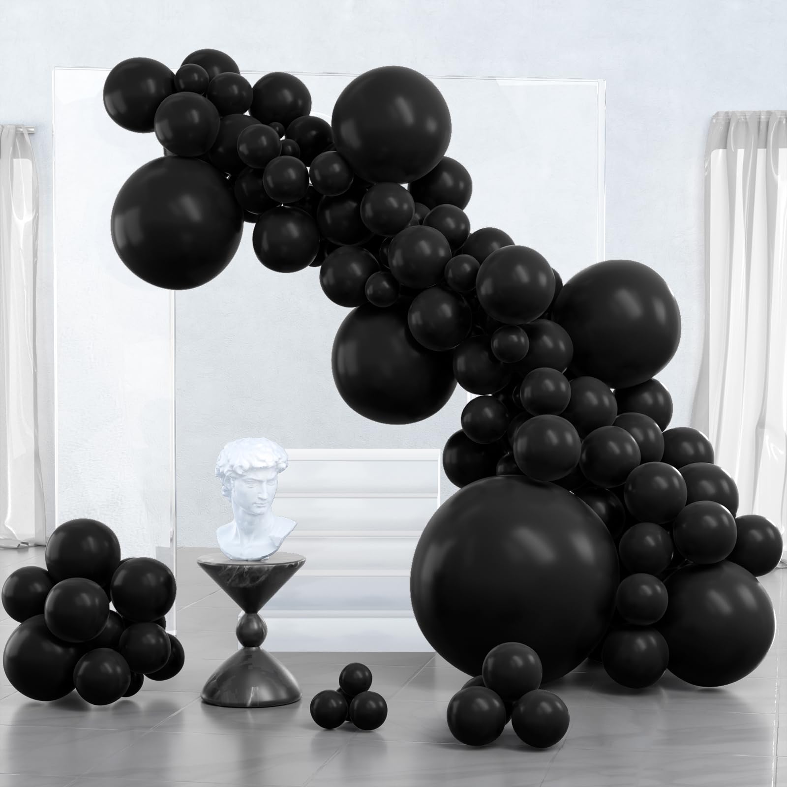 PartyWoo Black Balloons – 127 Pcs Matte Latex Balloon Set for Arch Garlands (36/18/12/10/5 In)