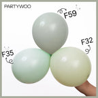 PartyWoo Dusty Green Balloons 140pcs – Boho Jungle Party Kit in Sage Olive Eucalyptus (18/12/10/5in)