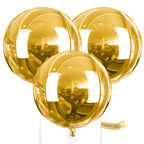 PartyWoo Metallic Gold 50-Inch 3-Pack 4D Mirror Ball Mylar Balloons