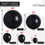 PartyWoo Black Balloons – 127 Pcs Matte Latex Balloon Set for Arch Garlands (36/18/12/10/5 In)