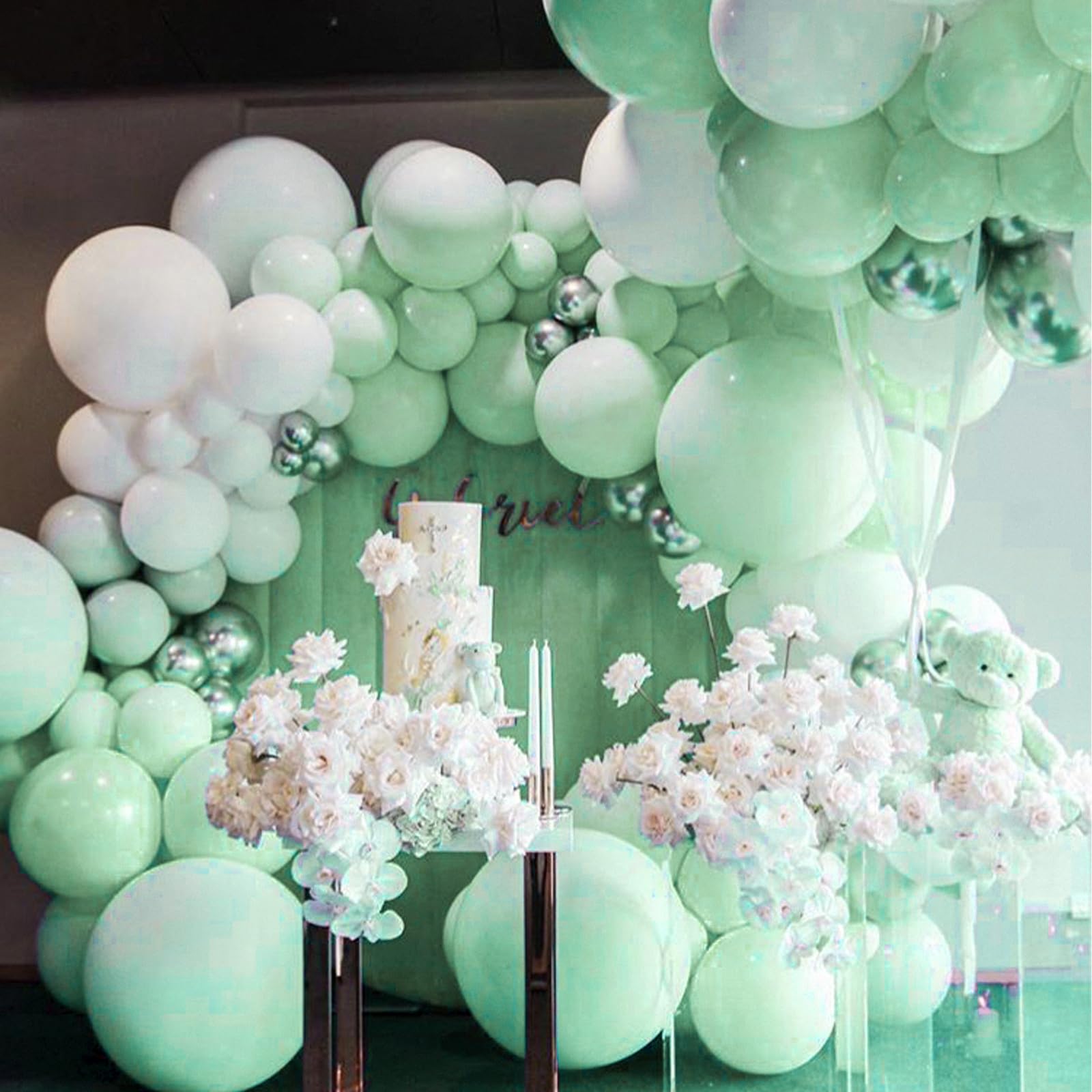 PartyWoo Light Green Balloons Pack – 127pcs Mint Pastel Balloons for Baby Shower, Birthday & Party Decor