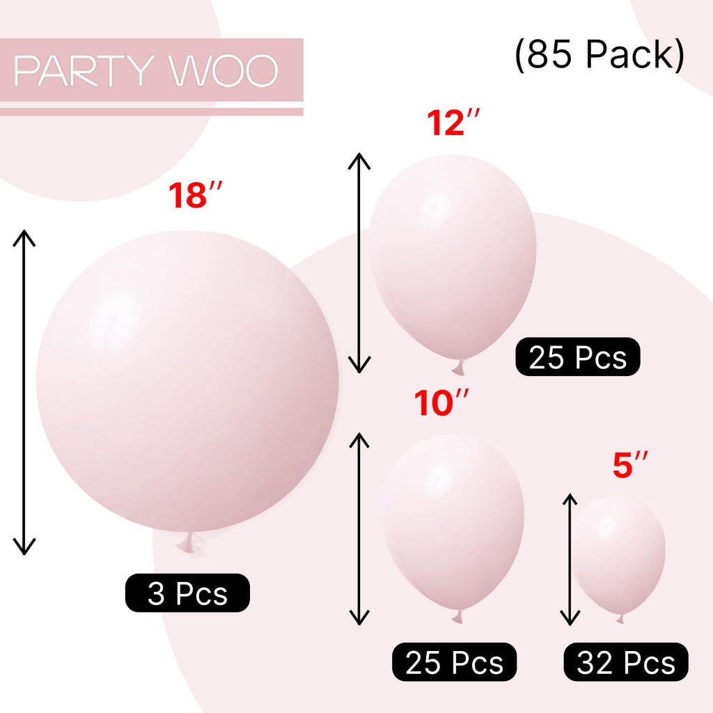PartyWoo Pale Pink Balloons Kit 85pcs – 18/12/10/5in Arch & Garland Kit