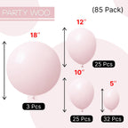 PartyWoo Pale Pink Balloons Kit 85pcs – 18/12/10/5in Arch & Garland Kit