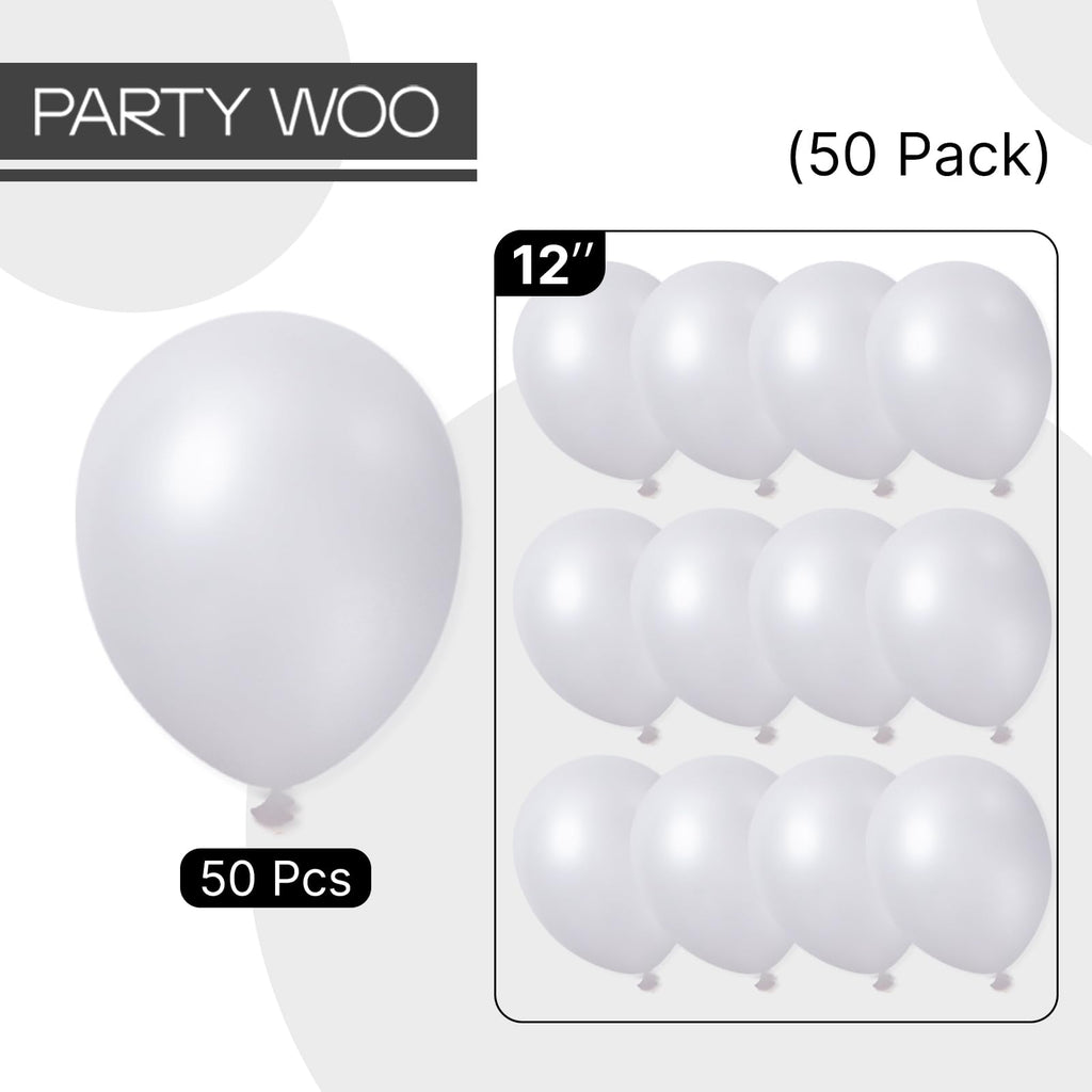 PartyWoo Pearl White Balloons 50pcs 12in | Metallic Latex for Weddings & Celebrations