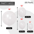 PartyWoo Clear Balloons Kit — 85pcs in 18/12/10/5 Inch for Graduation, Wedding & Baby Shower