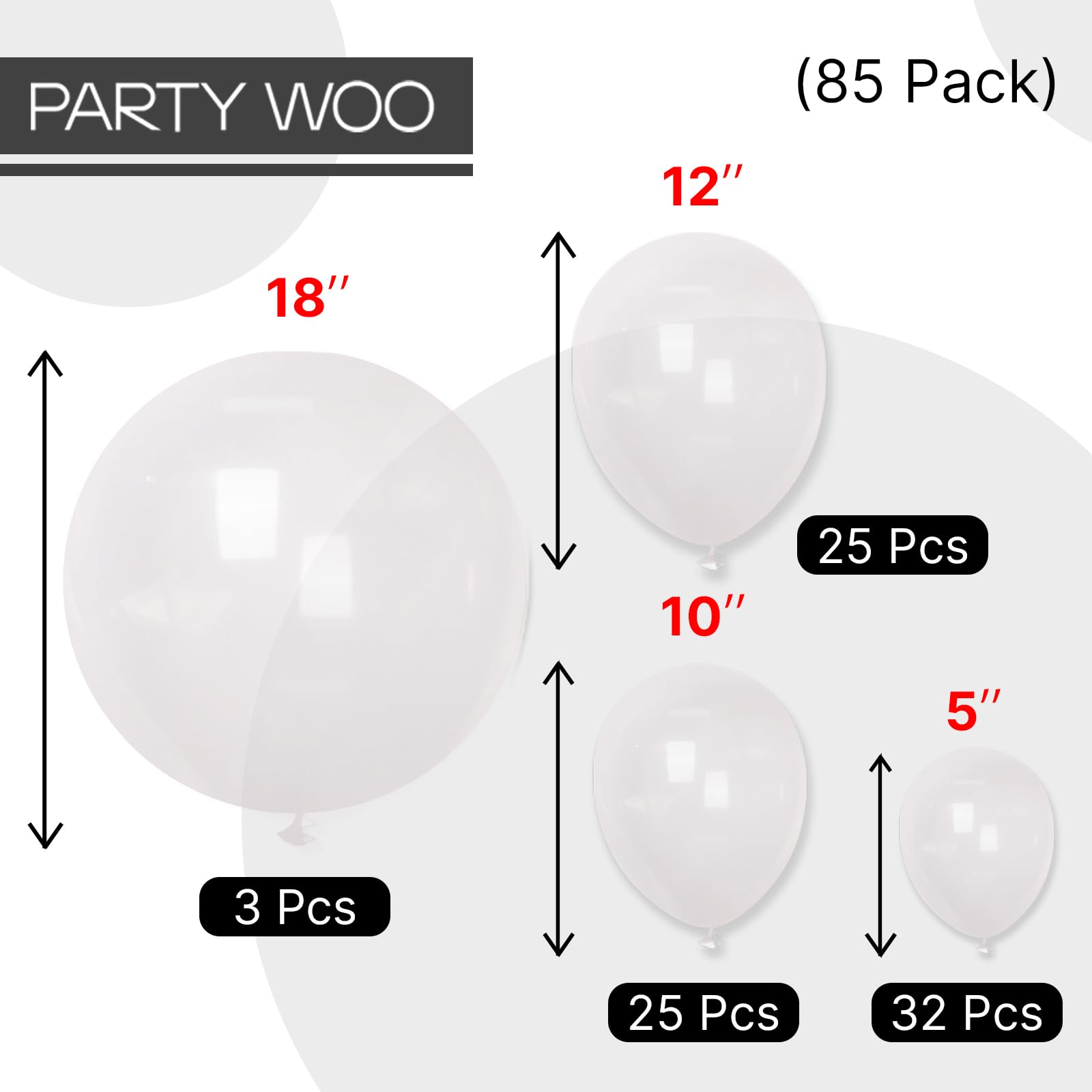 PartyWoo Clear Balloons Kit — 85pcs in 18/12/10/5 Inch for Graduation, Wedding & Baby Shower