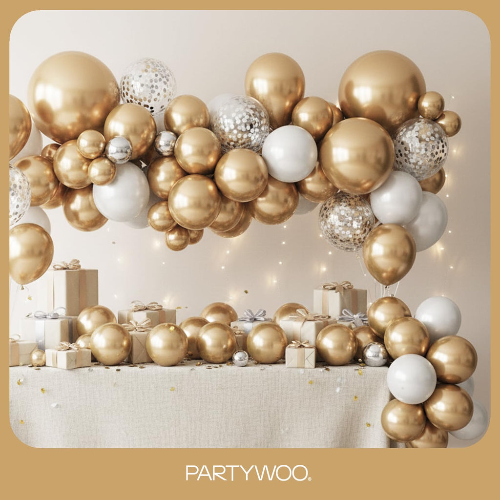 PartyWoo Metallic Gold Balloons Kit — 85pcs for Arches & Garlands (18/12/10/5 in)