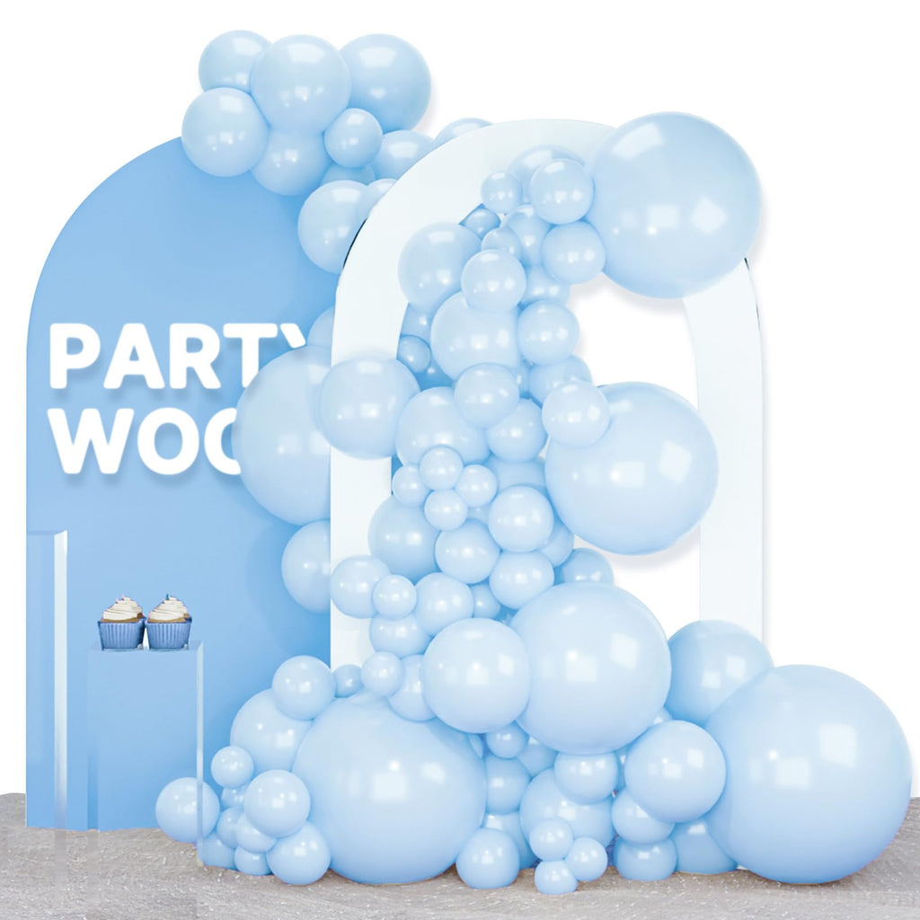 PartyWoo Baby Blue Balloons 120pcs – 18/12/10/5 Inch Arch Kit, Light Pastel Sky Aqua