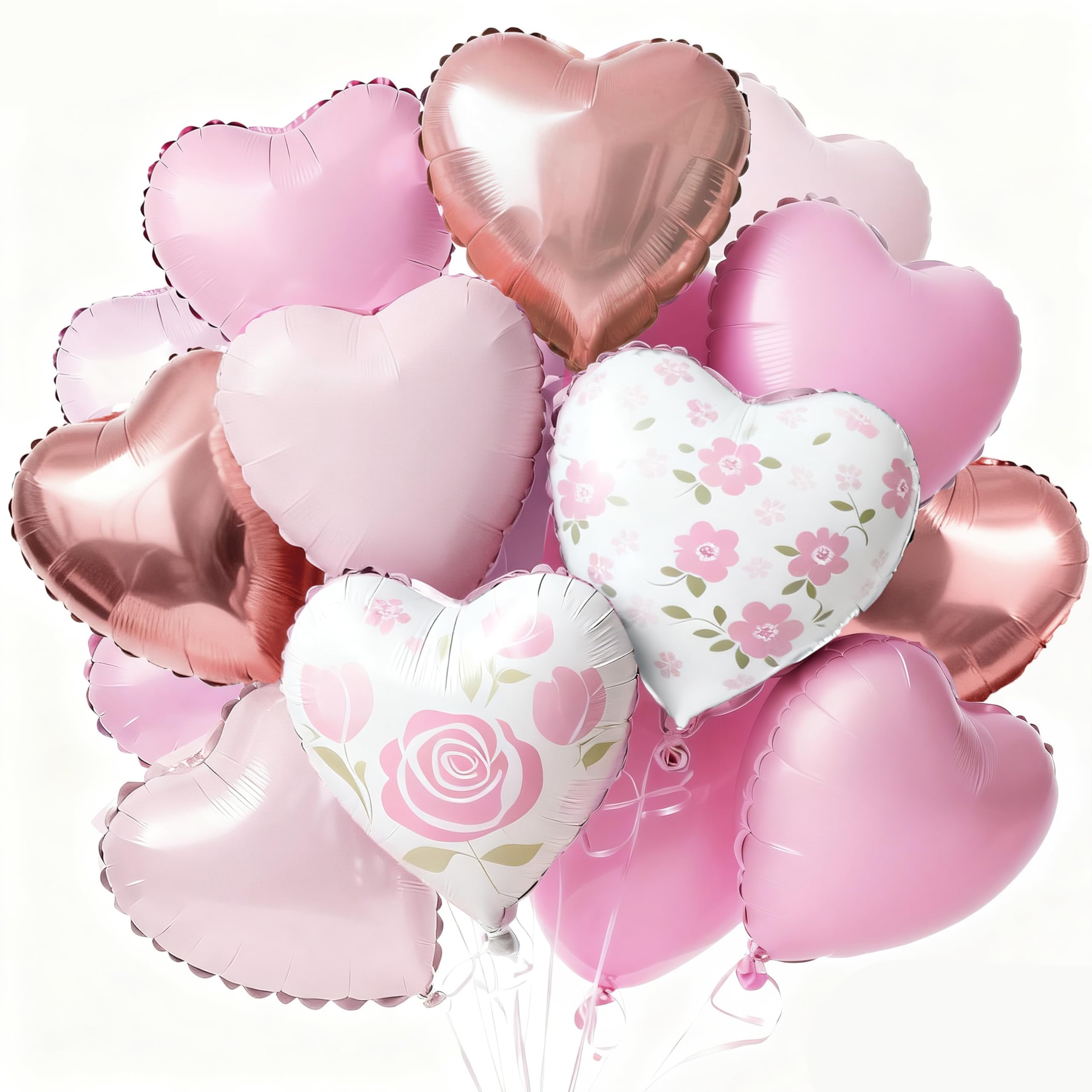PartyWoo Valentine's Balloons - 15pcs, 18in Pink Rosegold Foil Heart Balloons for Romantic Occasions