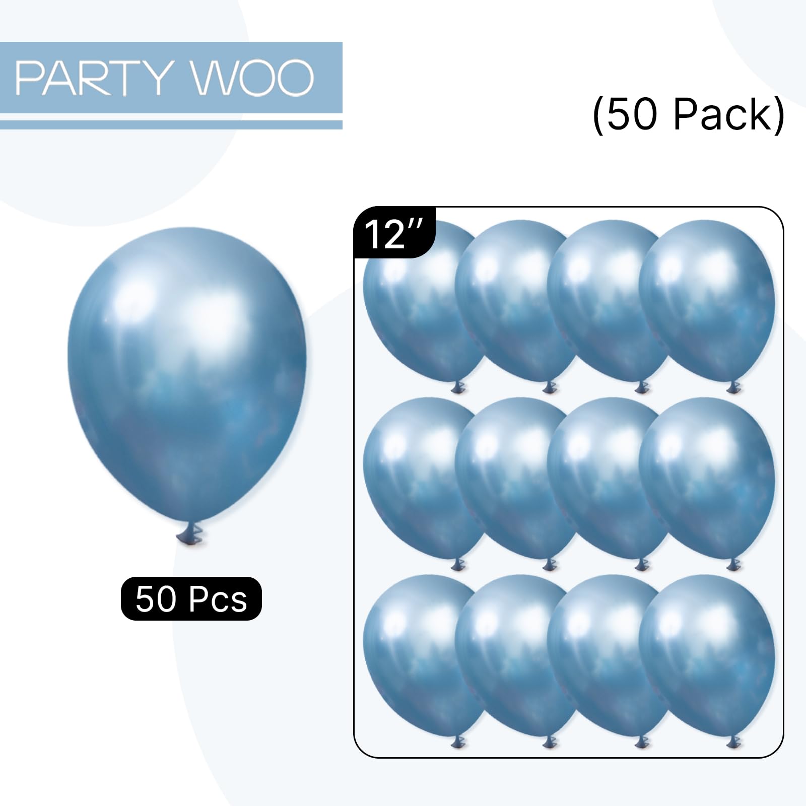 PartyWoo Metallic Blue Balloons | 50 Pcs, 12 Inch for Garland & Arch Decor