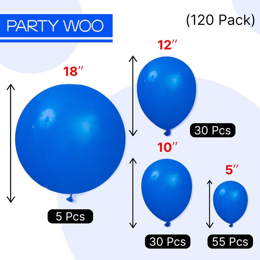 PartyWoo Royal Blue Balloons 120pcs – Multi-Size Arch Kit for Baby Shower, Graduation & Birthday Parties