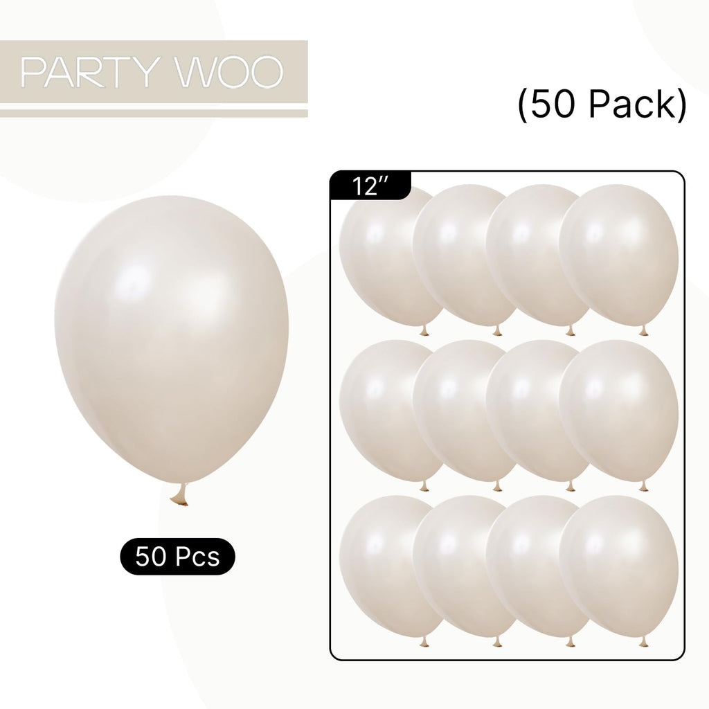 PartyWoo Pearl Beige Balloons – 50ct 12in Ivory Latex for Weddings & Celebrations