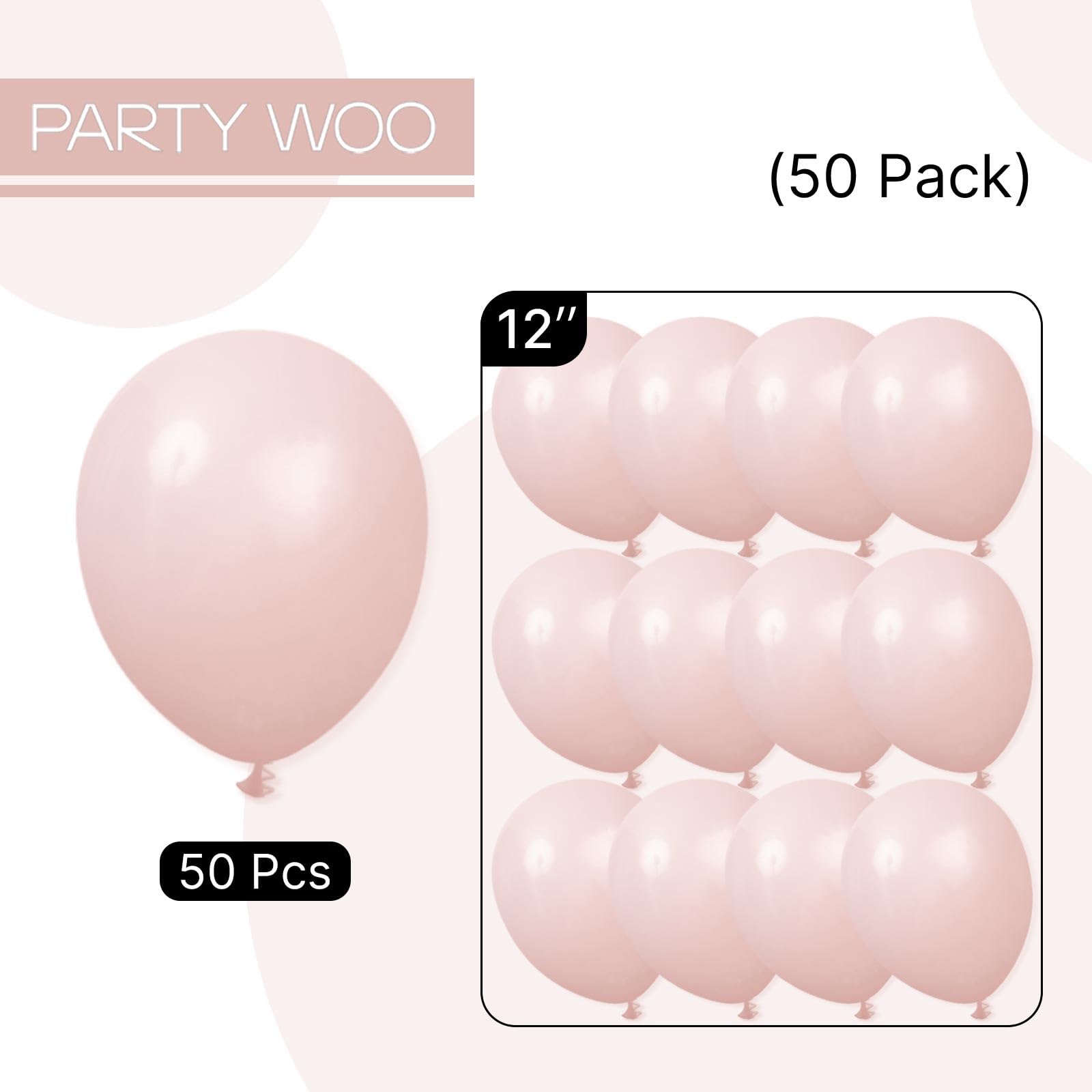 PartyWoo Dusty Pink Balloons 50pcs 12in – Boho Blush Latex Party Decor