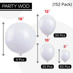 PartyWoo White Balloons 152pcs Matte Latex Balloon Kit for Arch & Garland