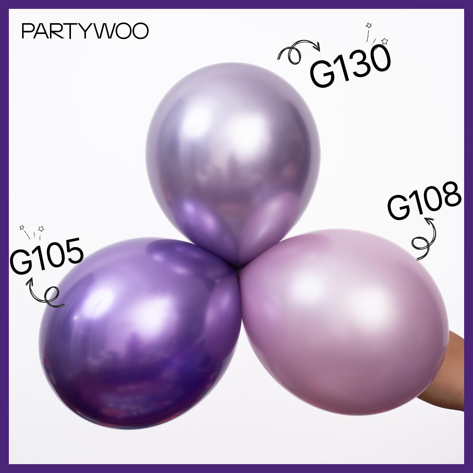 PartyWoo Metallic Purple Balloons – 50pcs, 12-inch Chrome Latex for Mardi Gras, Weddings & Parties