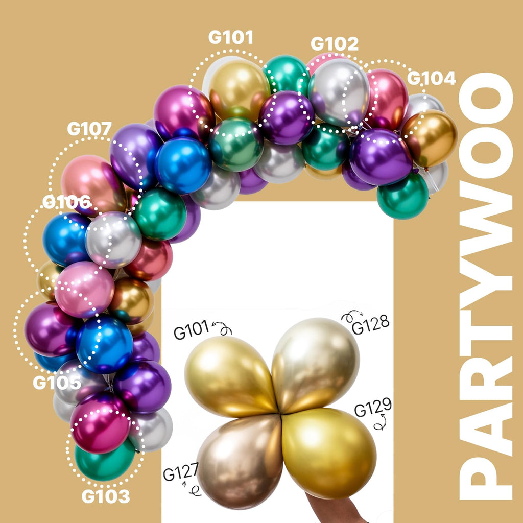 PartyWoo 66-Pack 12in Metallic Balloons – Blue, Silver, Gold, Purple, Pink, Rainbow