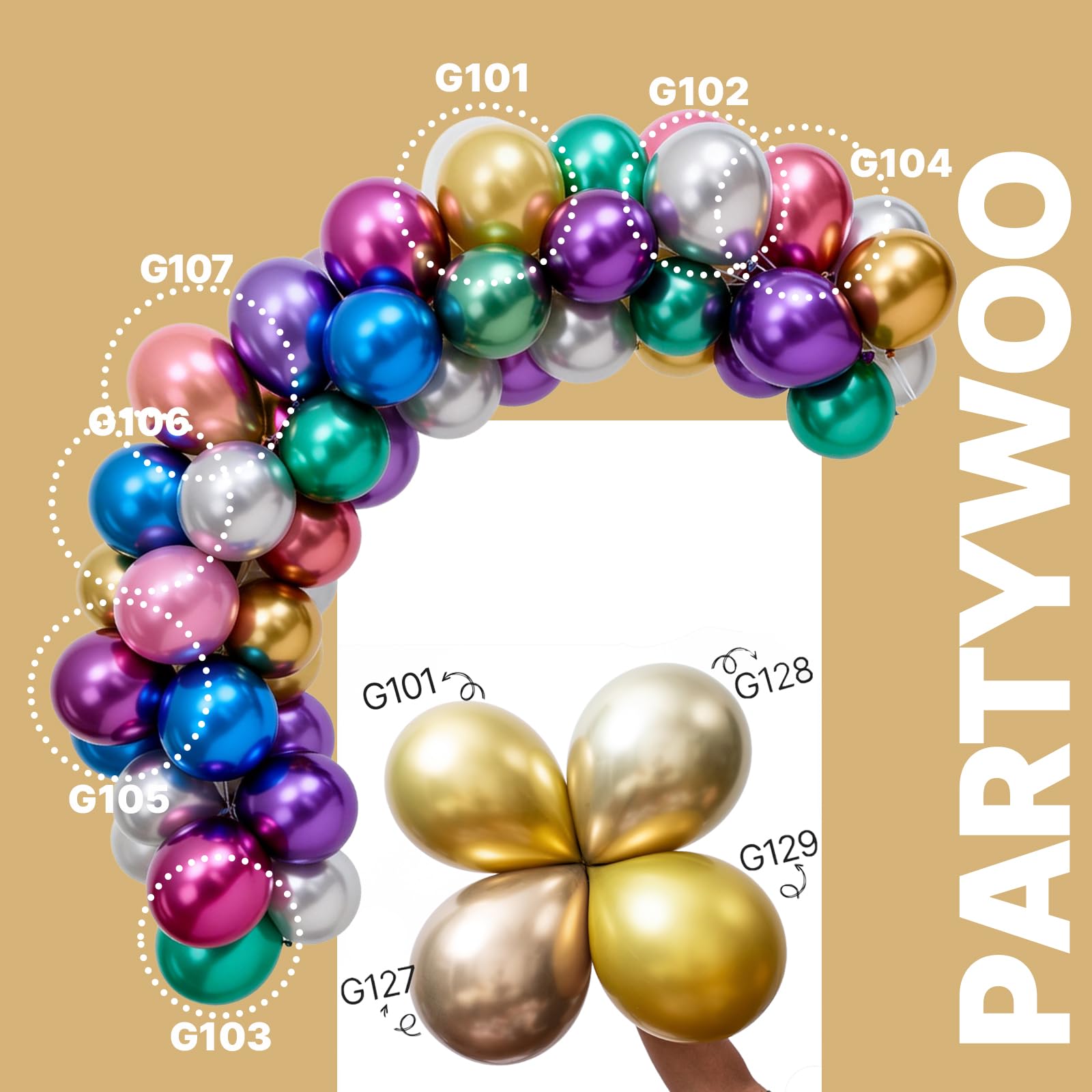 PartyWoo 66-Pack 12in Metallic Balloons – Blue, Silver, Gold, Purple, Pink, Rainbow