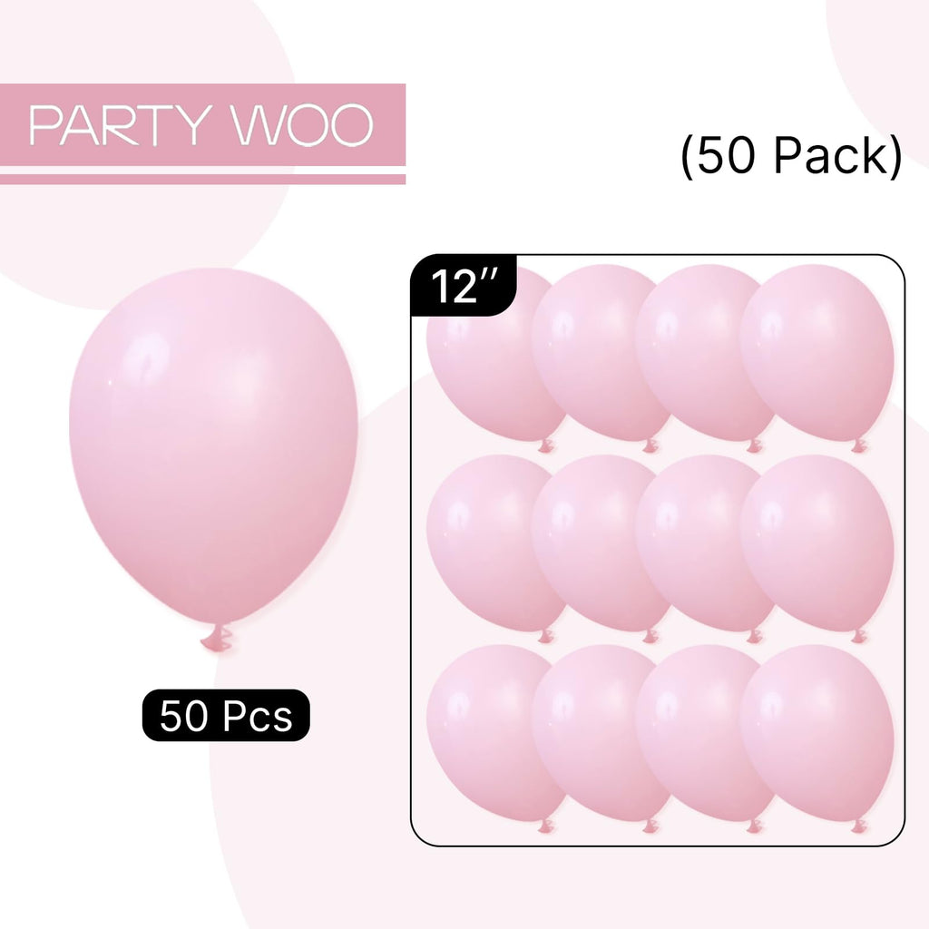 PartyWoo Light Pink Balloons 50pcs 12in – Pastel Baby Pink Party Decor for Baby Shower, Wedding & More