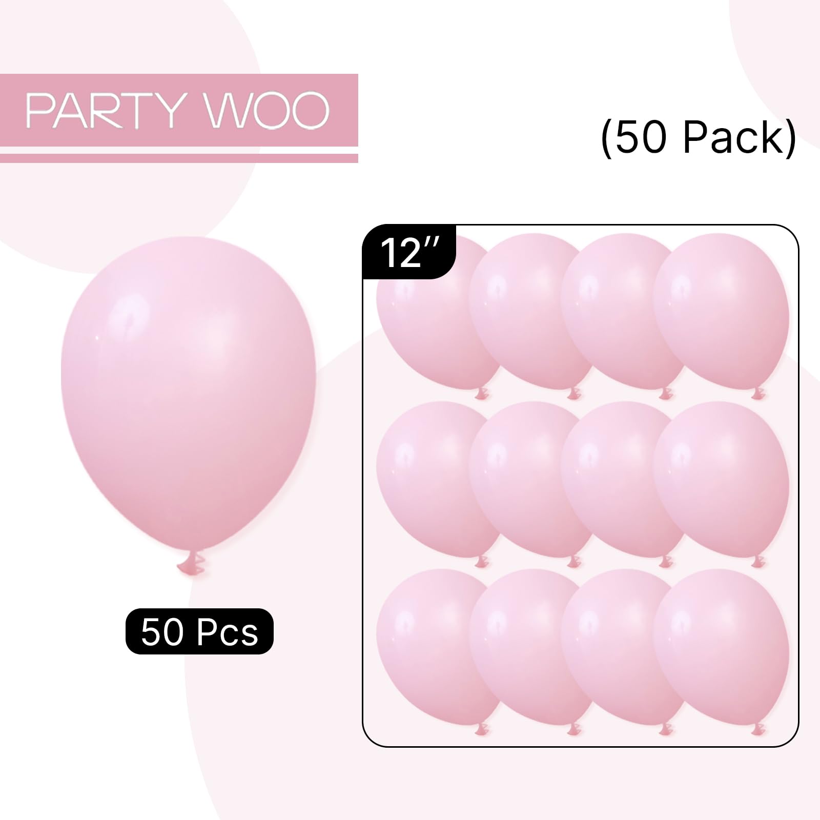 PartyWoo Light Pink Balloons 50pcs 12in – Pastel Baby Pink Party Decor for Baby Shower, Wedding & More