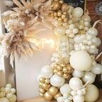 PartyWoo Neutral Balloon Arch Kit – 140pc Boho Ivory, White, Sand, Gold Confetti Balloons for Weddings & Parties