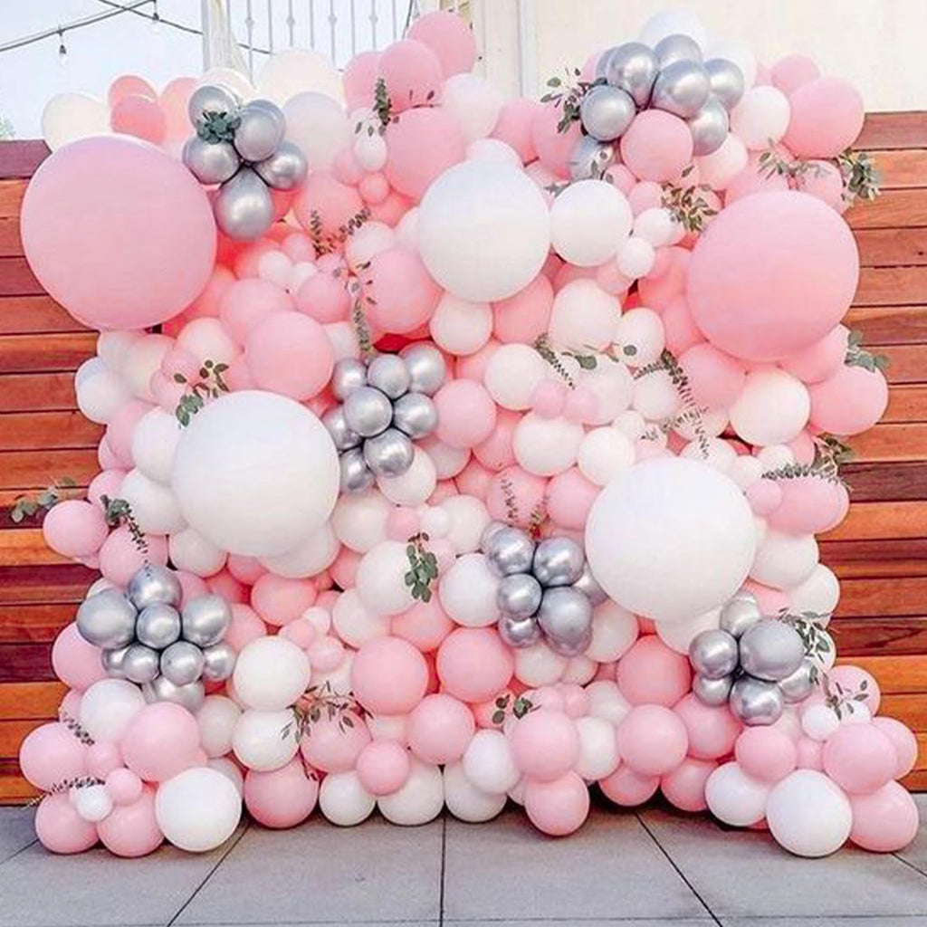 PartyWoo Pink and White Balloons - 140 Pcs Pastel Set for Garland & Arch