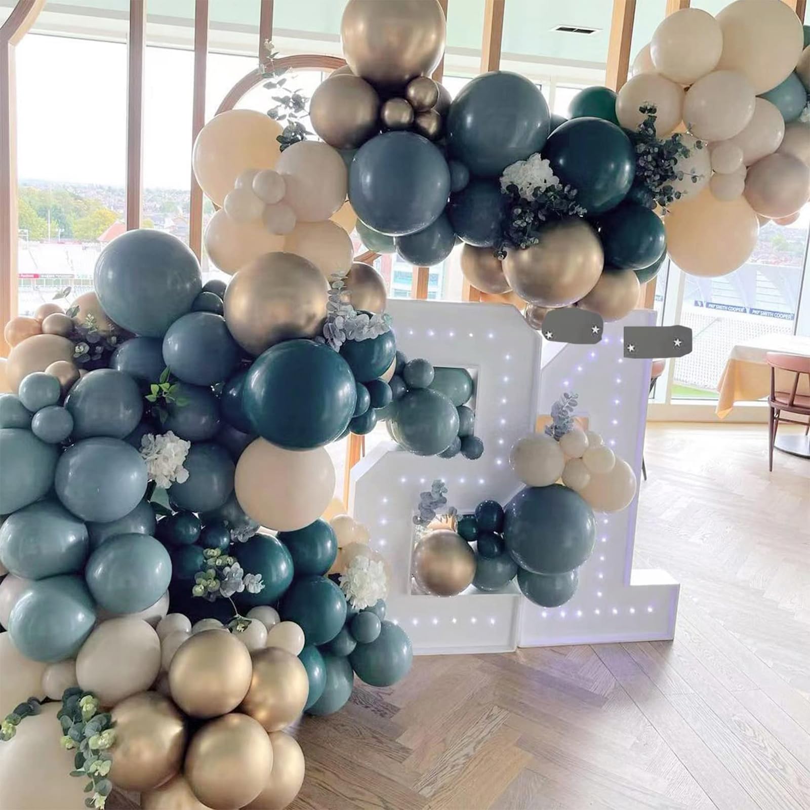 PartyWoo Blue & Gold Balloons - 140 Pcs Boho Latex for Balloon Garland & Birthday Decor