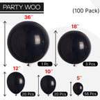 PartyWoo Black Balloons – 100 Pcs Matte Black Mixed Sizes for Balloon Garland & Arch