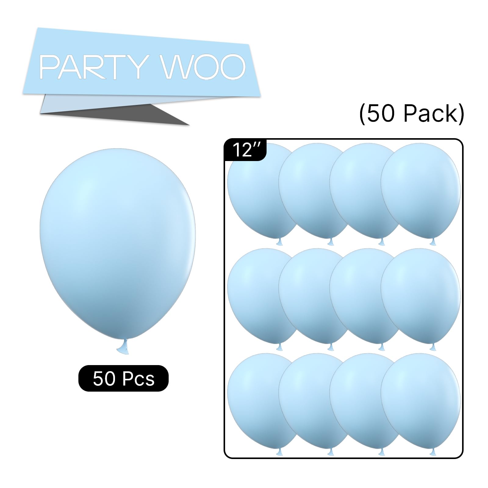 PartyWoo Pastel Blue Balloons – 50 pcs, 12-inch Latex for Balloon Garlands