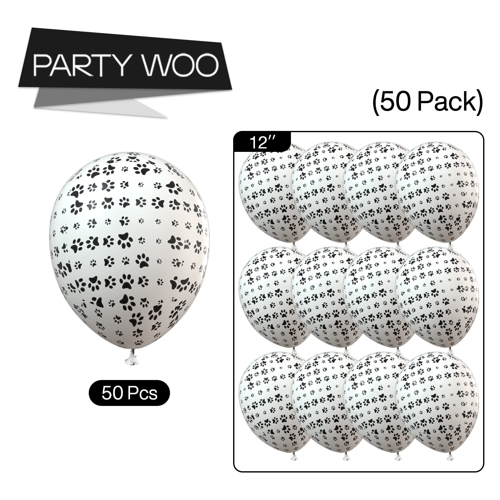 PartyWoo Paw Balloons – 50pcs 12in Matte White Paw Print Latex
