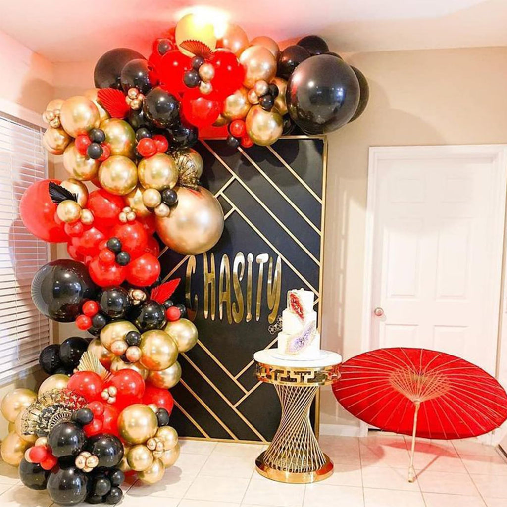 PartyWoo Red Black Gold Balloons – 140 pcs for Graduation & Party Decor (18/12/10/5 in)
