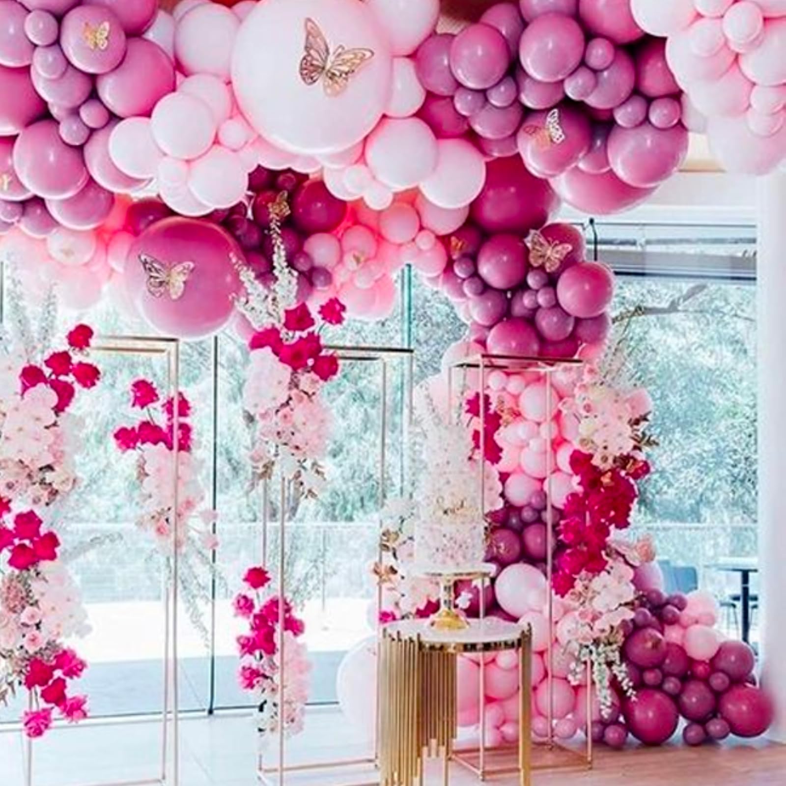 PartyWoo Hot Pink Balloons 140pc Arch Kit – 18/12/10/5in Metallic Pink Magenta & Fuchsia