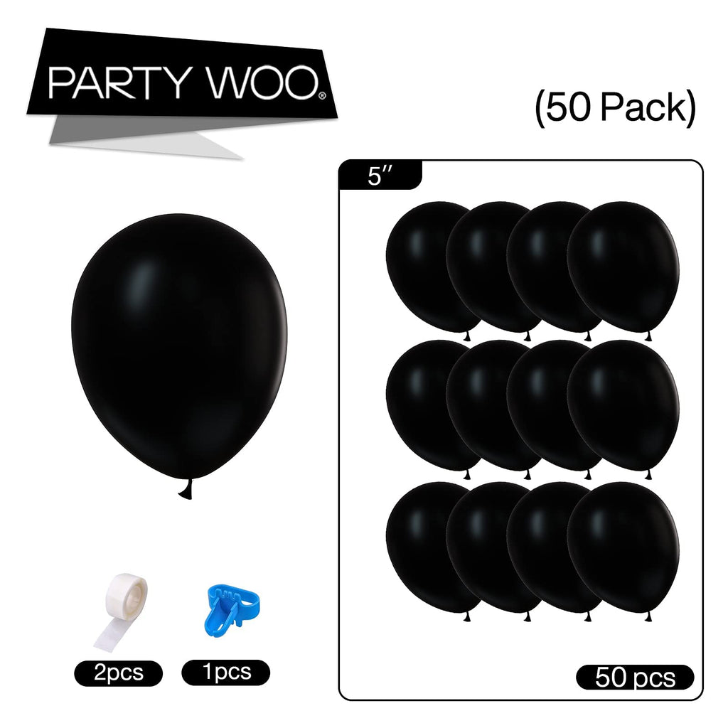 PartyWoo Black Matte Latex Balloons – 50pc, 5in, Helium or Air Fill for Parties