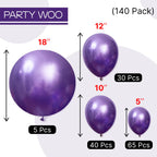 PartyWoo Metallic Purple Balloons 140pcs – 18/12/10/5in Latex Set for Arches