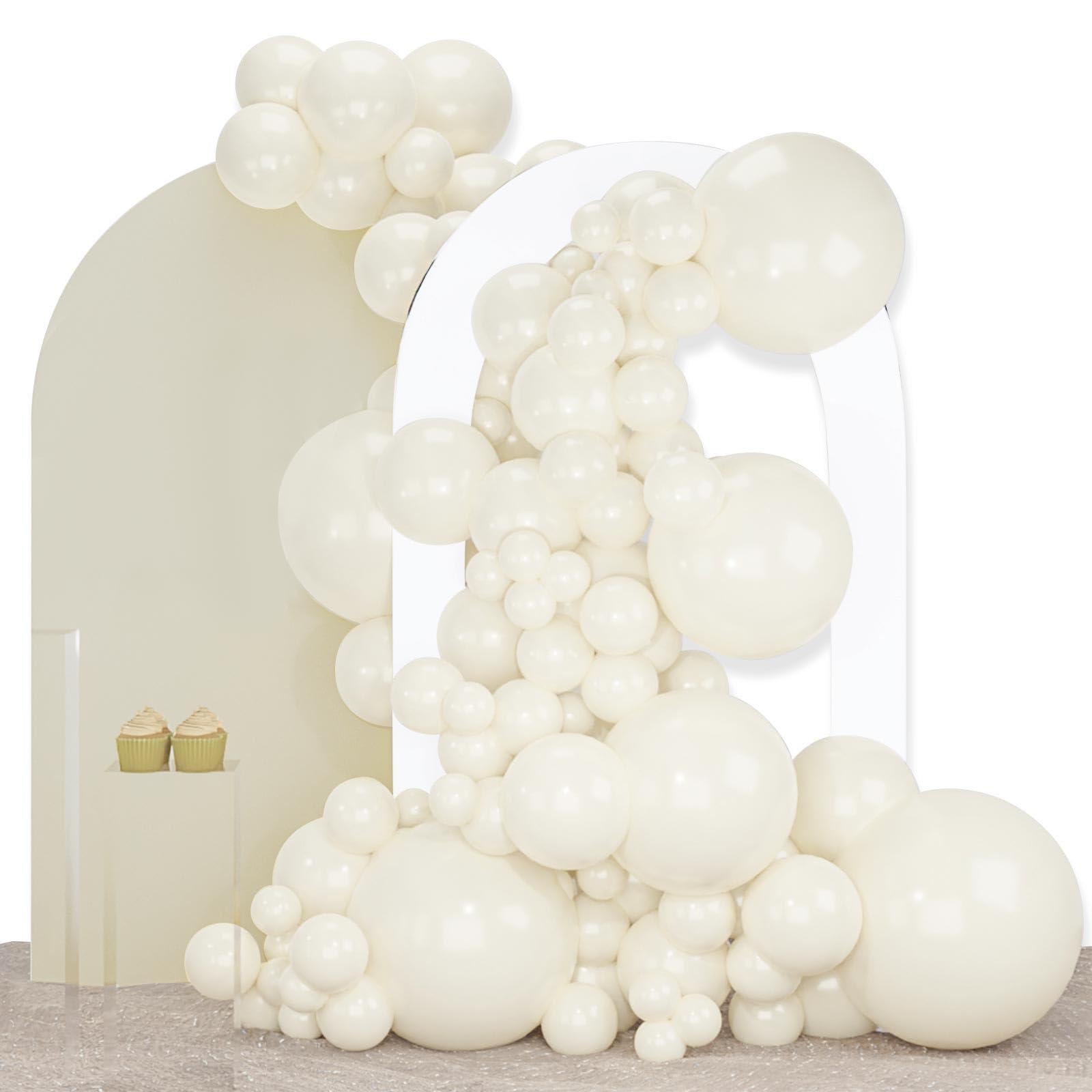 PartyWoo Beige Balloons 140pc Arch Kit – Ivory Cream 18/12/10/5in for Weddings & Parties