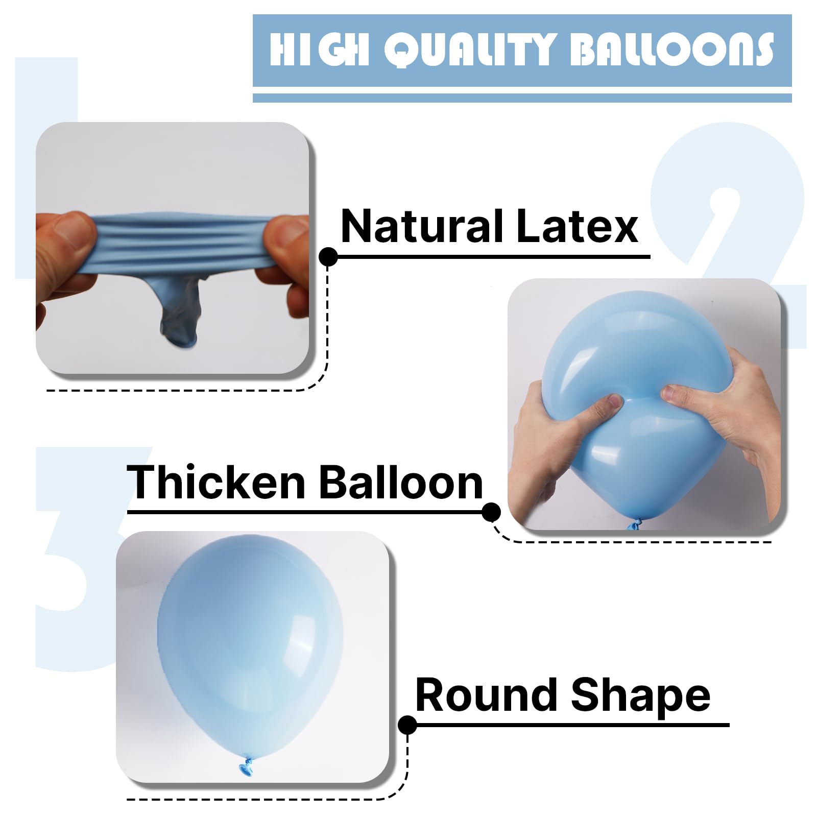 PartyWoo Light Blue Balloons 120pcs — 18in, 12in, 10in, 5in Arch Kit & Garland for Birthday, Baby Shower, Graduation