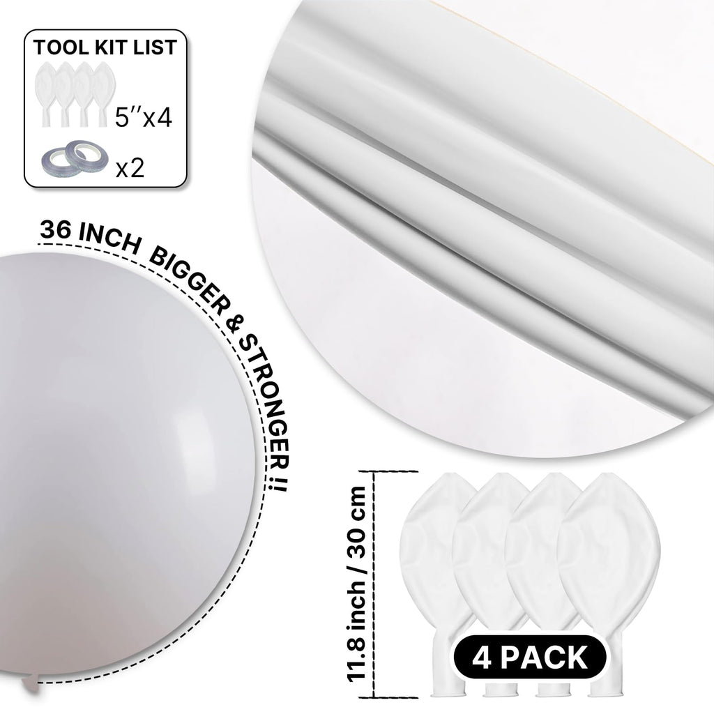 PartyWoo White Balloons 4pc 36in Giant Matte Latex Balloons for Weddings & Events – Helium or Air Y13