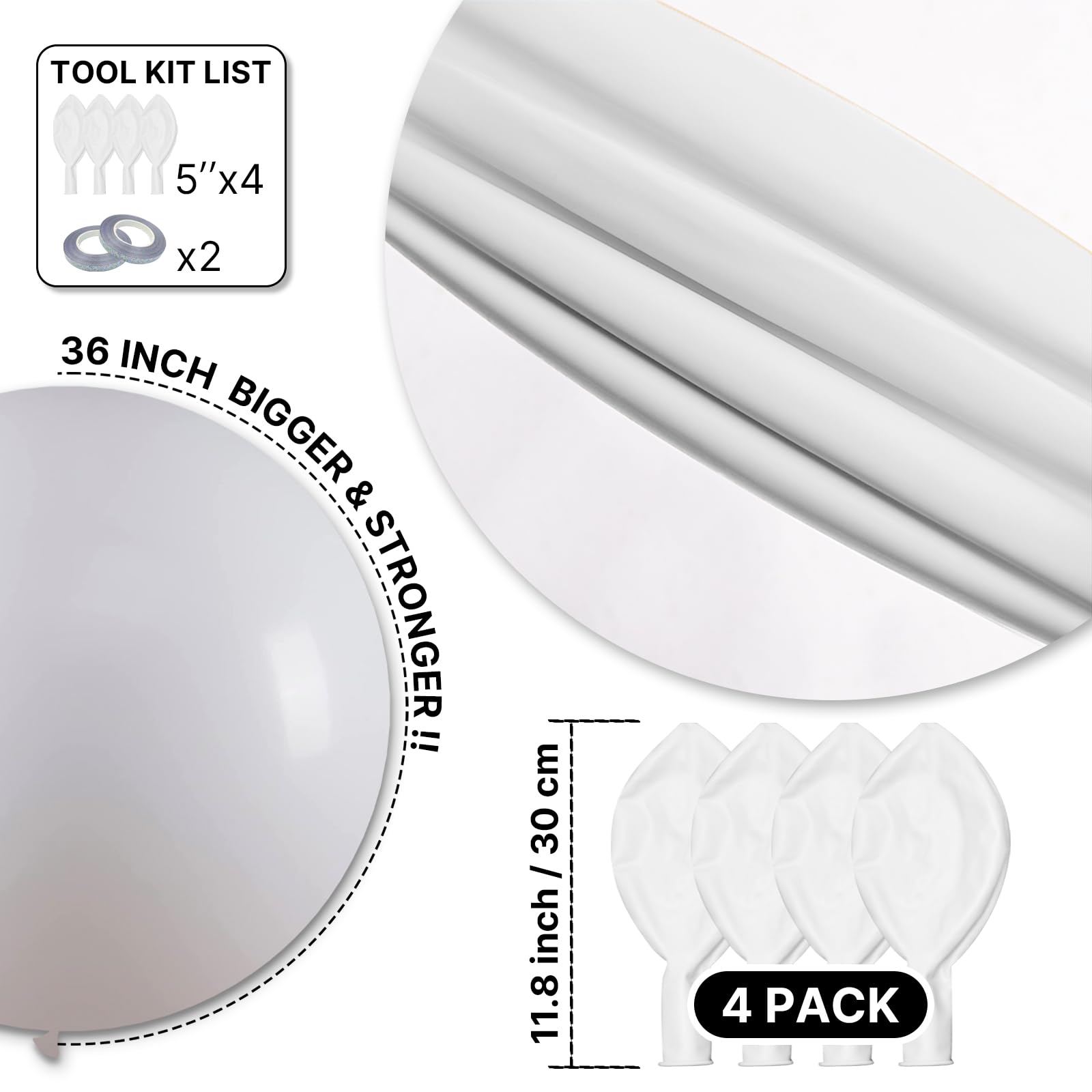 PartyWoo White Balloons 4pc 36in Giant Matte Latex Balloons for Weddings & Events – Helium or Air Y13