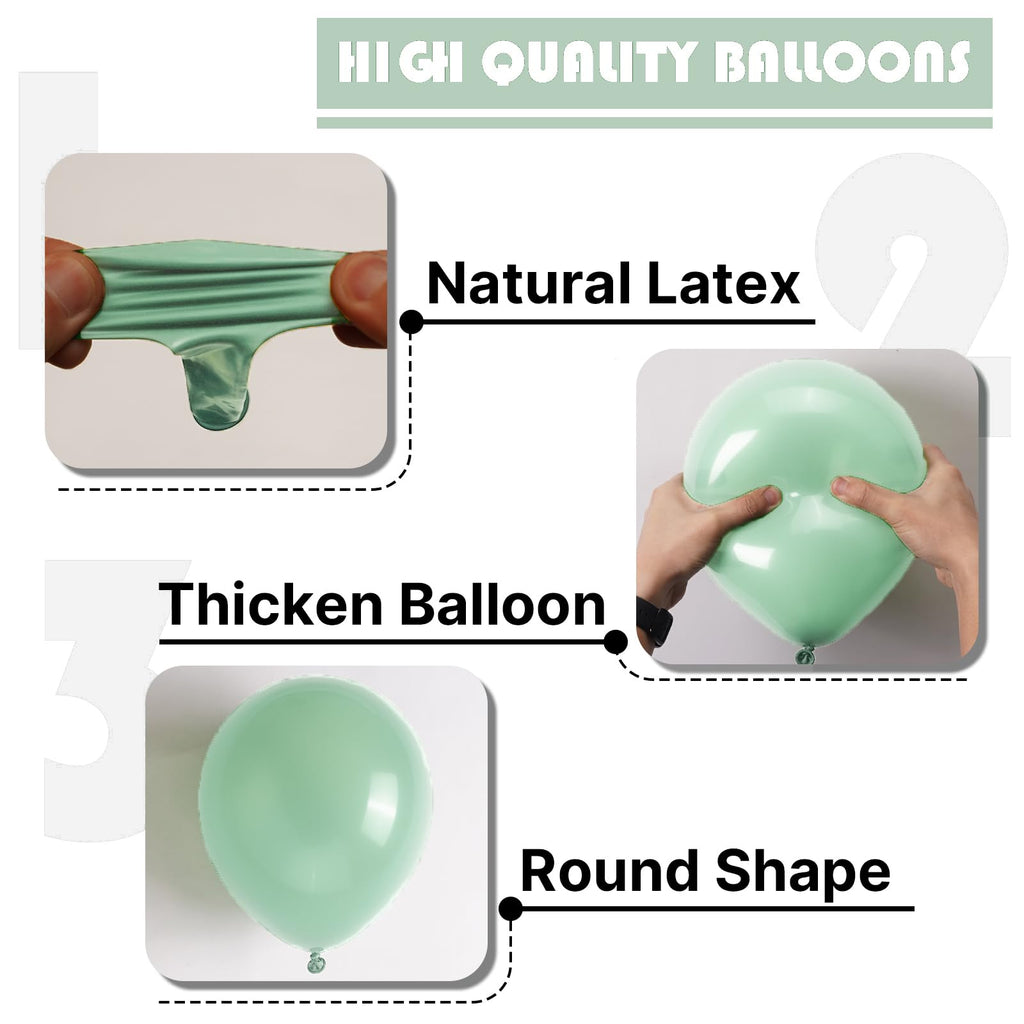 PartyWoo Light Green Balloons Pack – 127pcs Mint Pastel Balloons for Baby Shower, Birthday & Party Decor