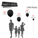 PartyWoo Black Balloons 140 Pcs | 18/12/10/5 Inch Arch Kit Garland for Parties