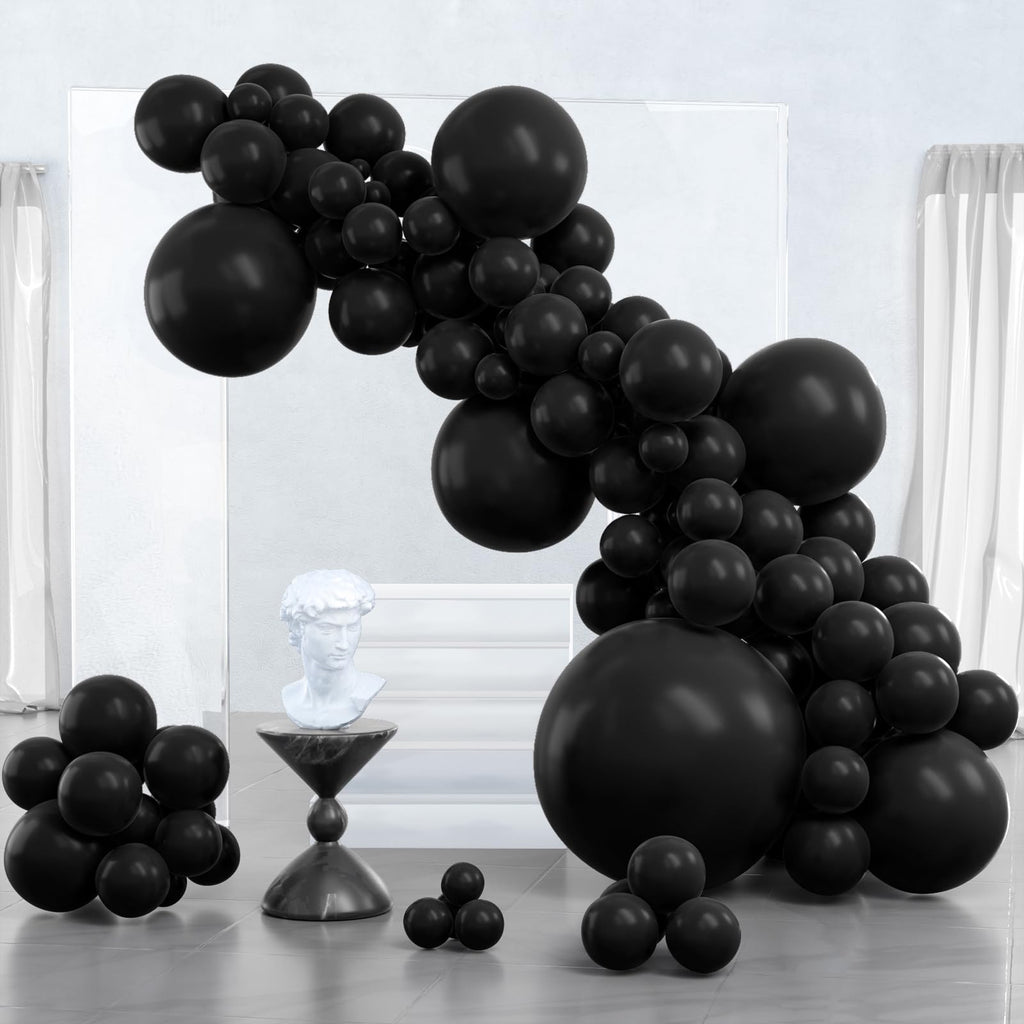 PartyWoo Black Balloons – 100 Pcs Matte Black Mixed Sizes for Balloon Garland & Arch