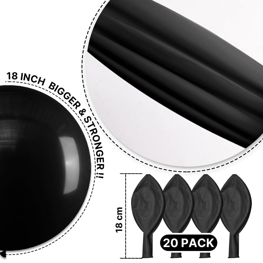 PartyWoo Black Balloons 18in Matte Latex – 20 Pack for Graduation, Birthday & Baby Shower