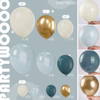 PartyWoo Blue & Gold Balloons - 140 Pcs Boho Latex for Balloon Garland & Birthday Decor