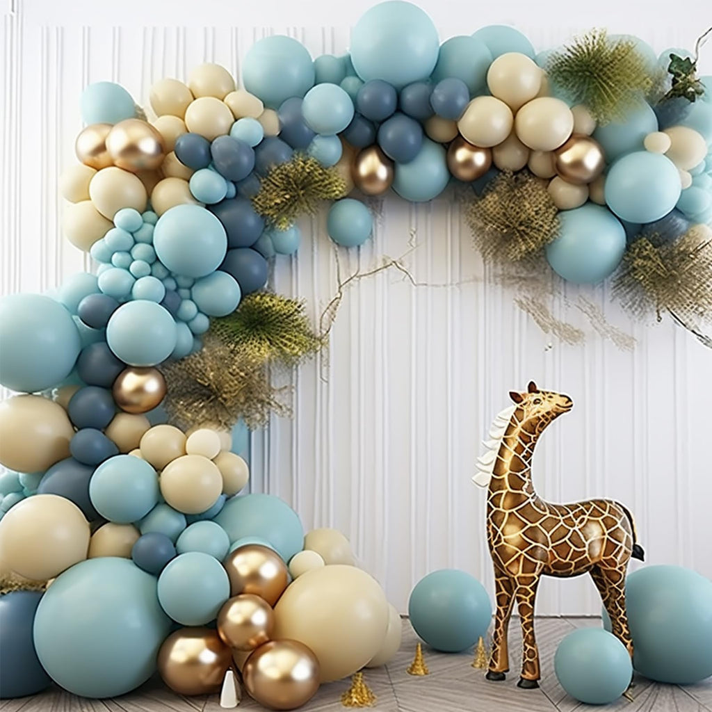 PartyWoo Blue & Gold Balloons - 140 Pcs Boho Latex for Balloon Garland & Birthday Decor