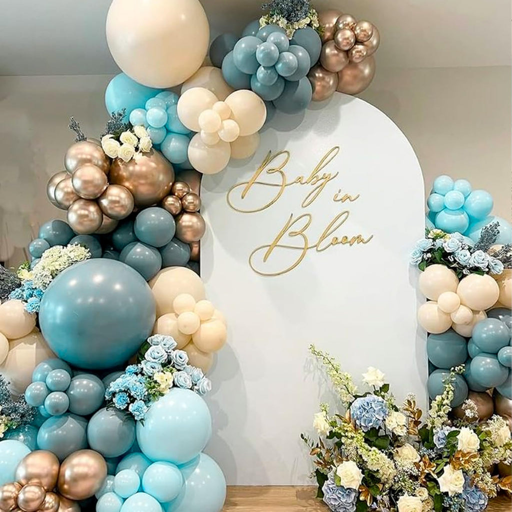 PartyWoo Blue & Gold Balloons - 140 Pcs Boho Latex for Balloon Garland & Birthday Decor