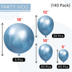 PartyWoo Metallic Light Blue Balloons — 140 pcs in 18/12/10/5 in Balloon Arch Kit