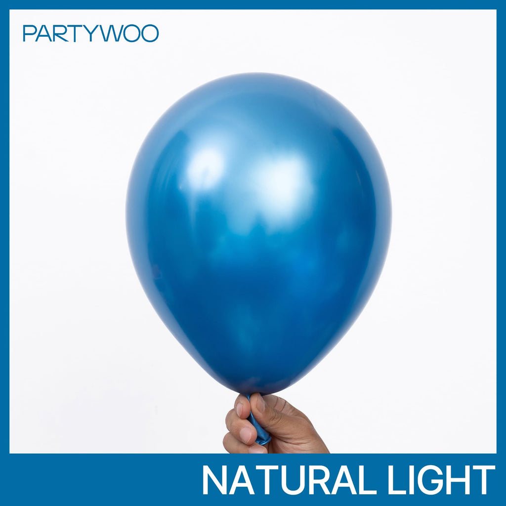 PartyWoo Metallic Blue Balloons 50 Pcs | 12in Chrome Latex Balloons for Weddings & Parties