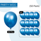 PartyWoo Metallic Blue Balloons 50 Pcs | 12in Chrome Latex Balloons for Weddings & Parties